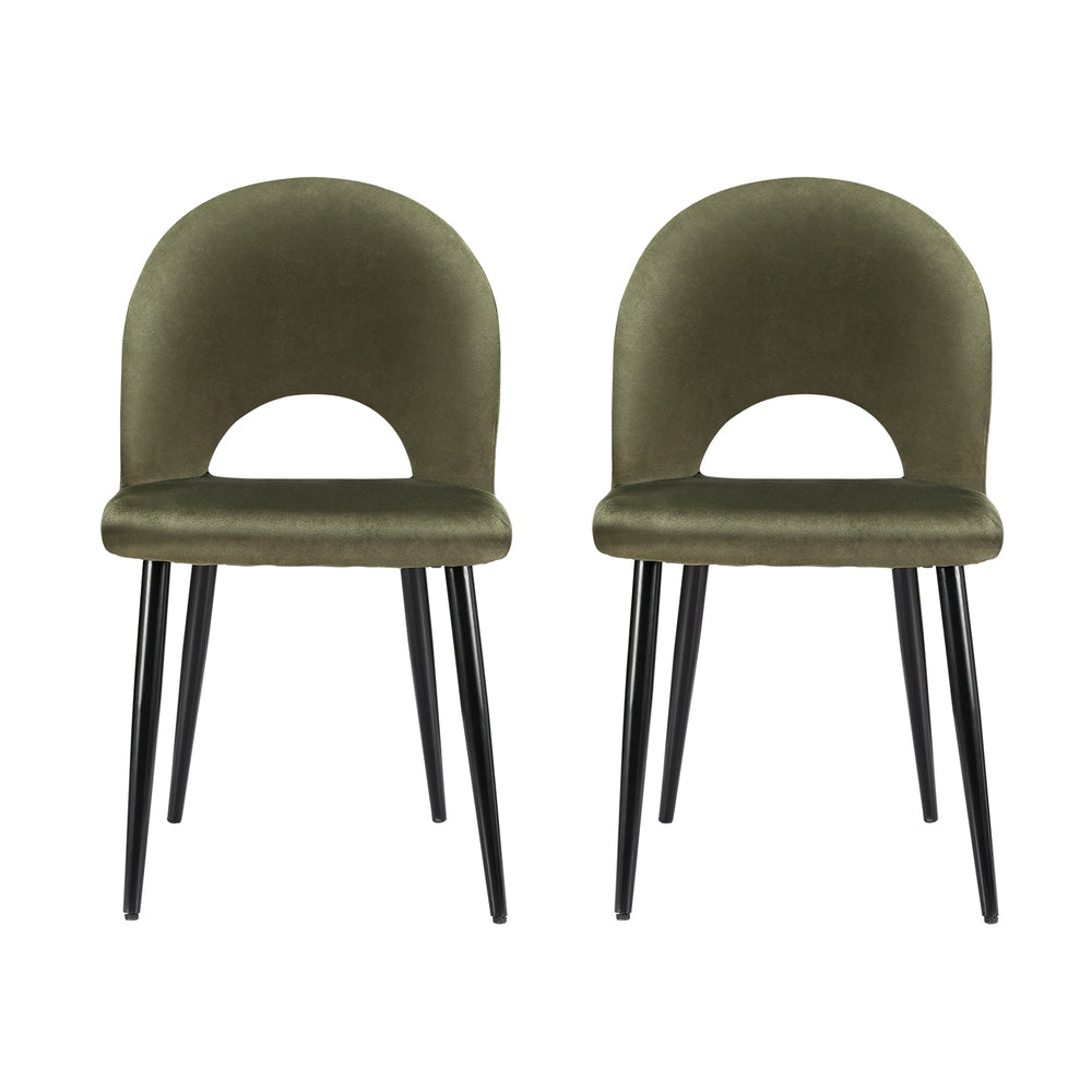 Loren Dining Chairs Set 2 Green Velvet & Black