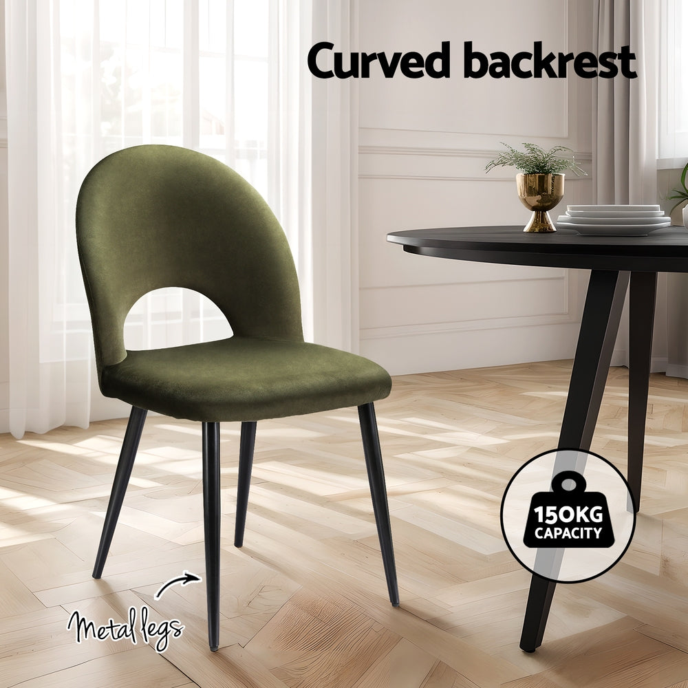 Loren Dining Chairs Set 2 Green Velvet & Black