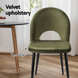 Loren Dining Chairs Set 2 Green Velvet & Black