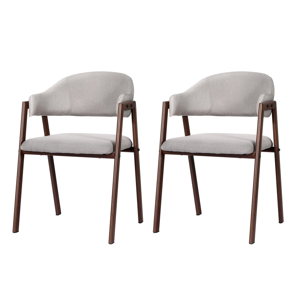 Nadi Dining Chairs Set 2 Grey Linen & Walnut