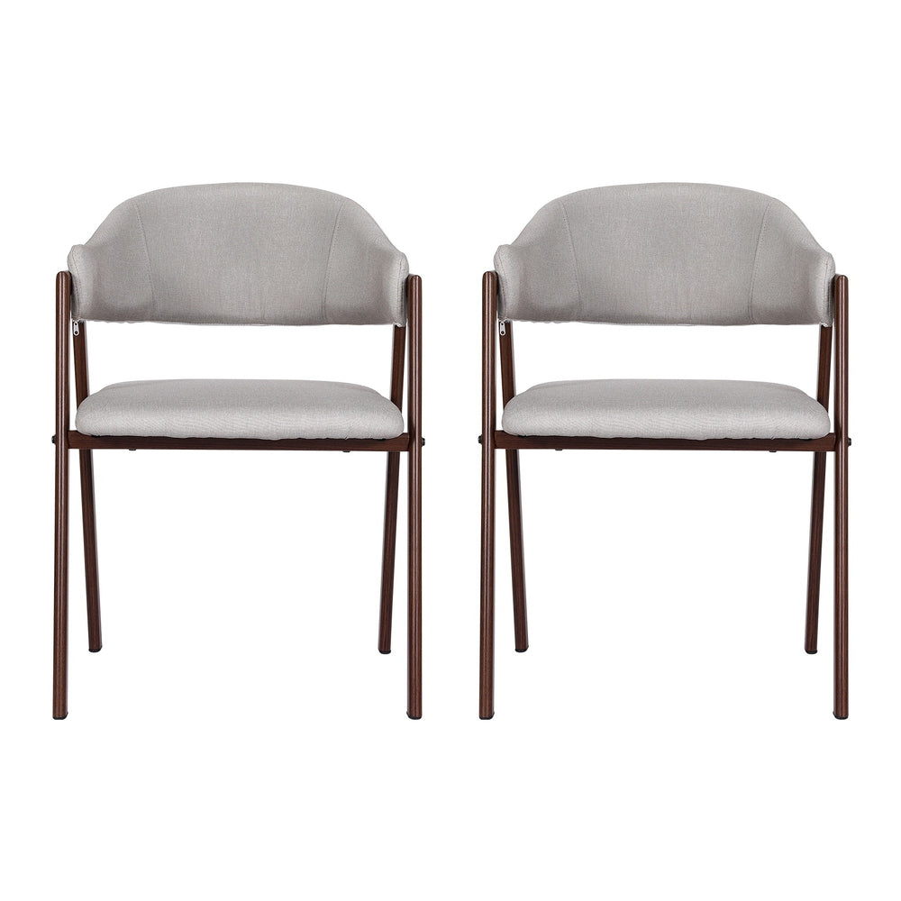 Nadi Dining Chairs Set 2 Grey Linen & Walnut