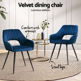 Artiss Dining Chairs Set of 4 Velvet Hollow Armchair Blue