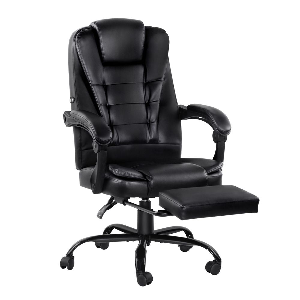 2 Point Massage Office Chair PU Leather Footrest Black