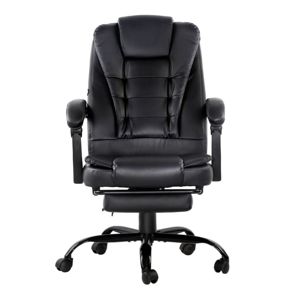 2 Point Massage Office Chair PU Leather Footrest Black