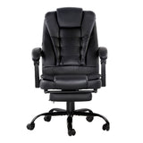 2 Point Massage Office Chair PU Leather Footrest Black