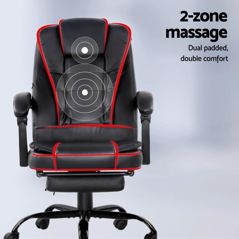2 Point Massage Office Chair PU Leather Footrest Black