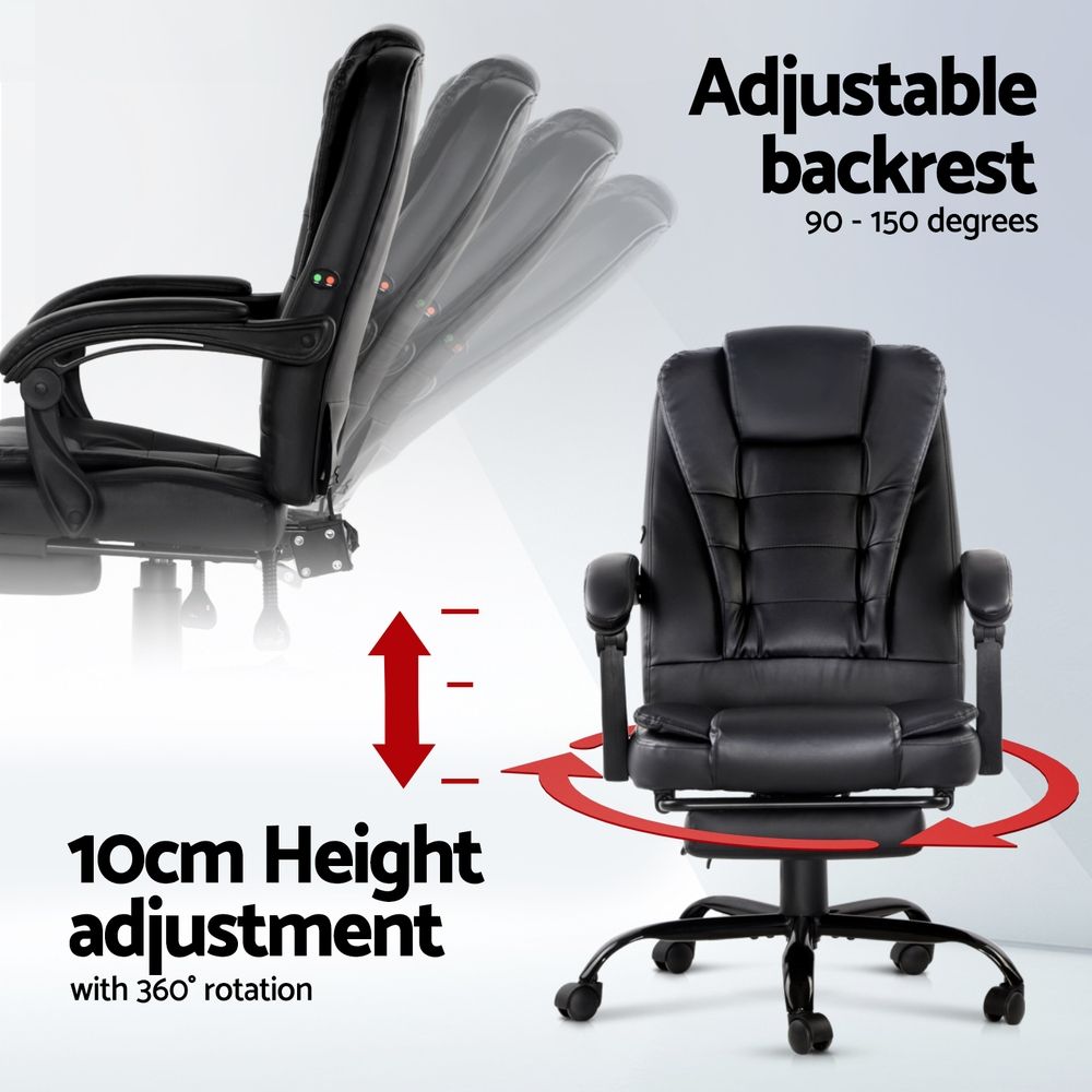 2 Point Massage Office Chair PU Leather Footrest Black