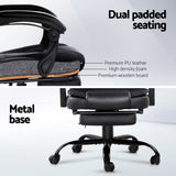 2 Point Massage Office Chair PU Leather Footrest Black