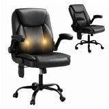 2 Point Massage Office Chair Leather Mid Back Black