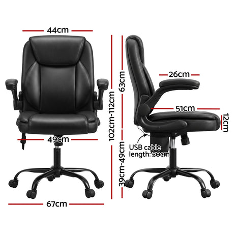 2 Point Massage Office Chair Leather Mid Back Black