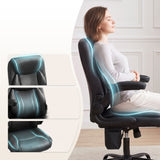2 Point Massage Office Chair Leather Mid Back Black