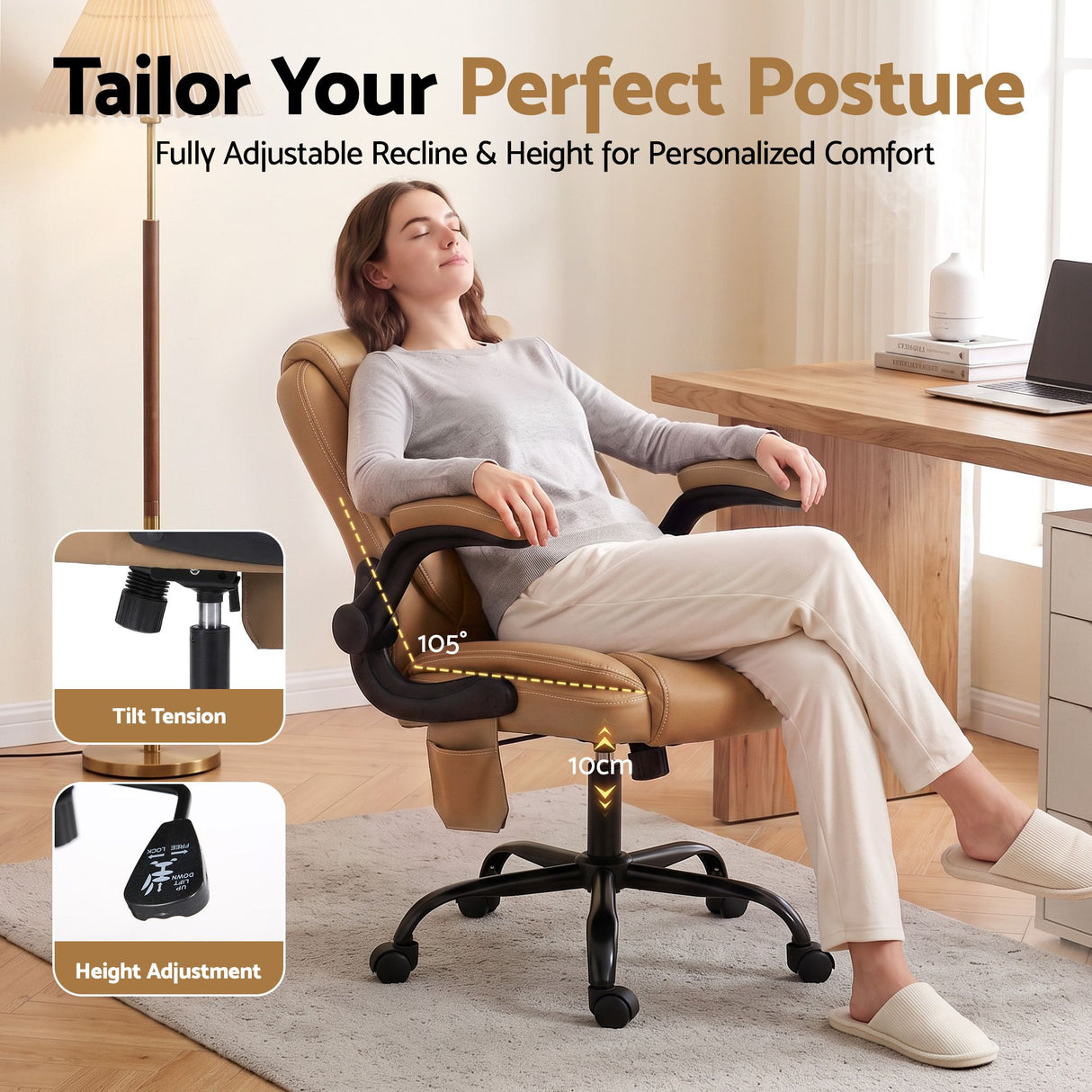 Ayla 2 Point Massage Office Chair Leather Mid Back Espresso