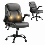 2 Point Massage Office Chair Leather Mid Back Grey