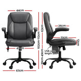 2 Point Massage Office Chair Leather Mid Back Grey