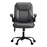 2 Point Massage Office Chair Leather Mid Back Grey
