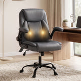 2 Point Massage Office Chair Leather Mid Back Grey