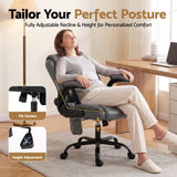 2 Point Massage Office Chair Leather Mid Back Grey