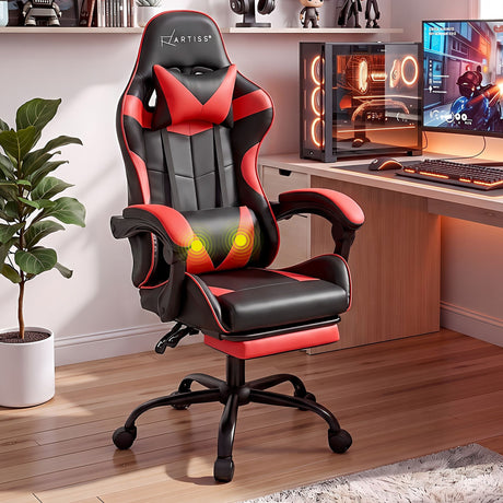 2 Point Massage Gaming Office Chair Footrest Red