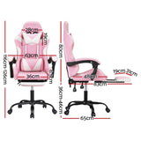 2 Point Massage Gaming Office Chair Footrest Pink