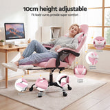 2 Point Massage Gaming Office Chair Footrest Pink