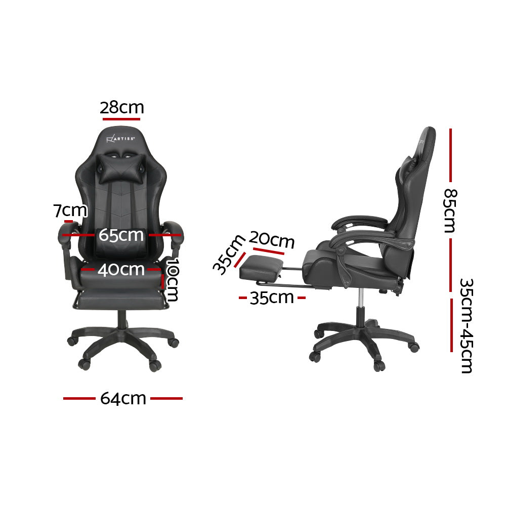 Aria 6 Point Massage Gaming Office Chair 7 LED Footrest Black