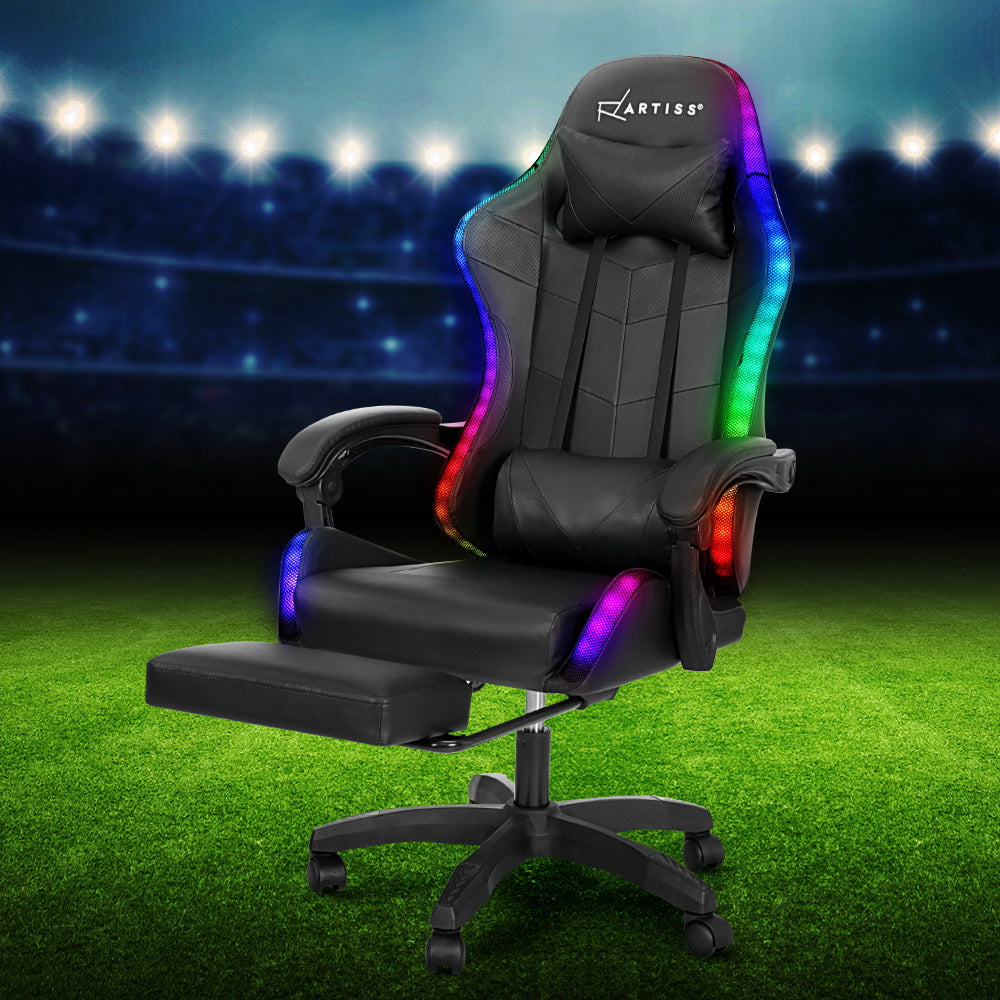 Aria 6 Point Massage Gaming Office Chair 7 LED Footrest Black