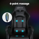 Aria 6 Point Massage Gaming Office Chair 7 LED Footrest Black