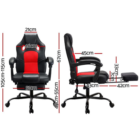 2 Point Massage Gaming Office Chair PU Leather Red