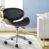 Artiss Wooden Office Chair Leather Seat Black