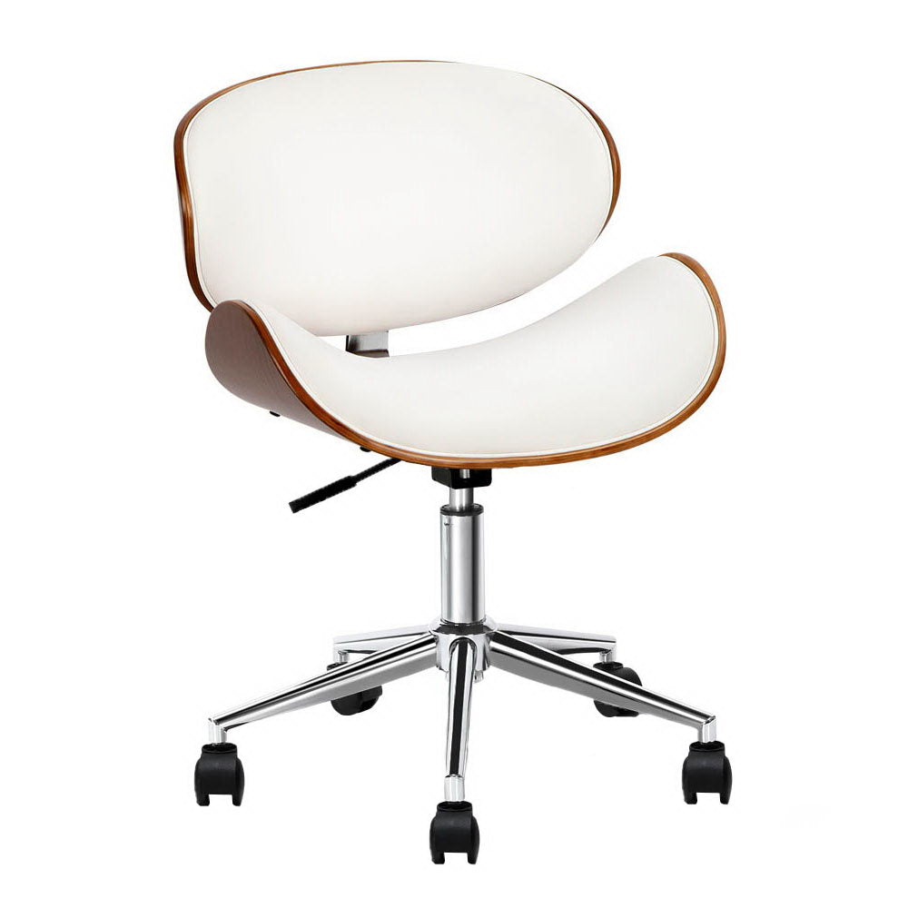 Wooden Office Chair Leather Seat White