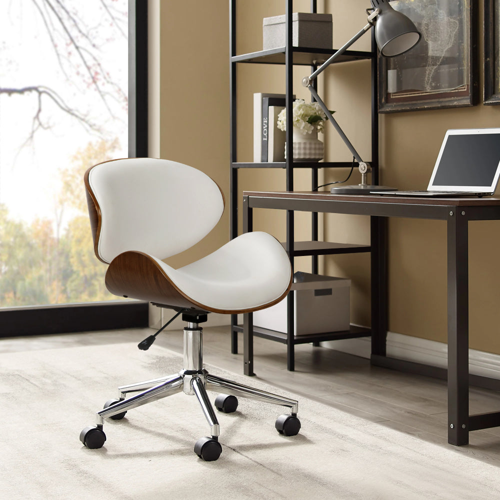 Wooden Office Chair Leather Seat White