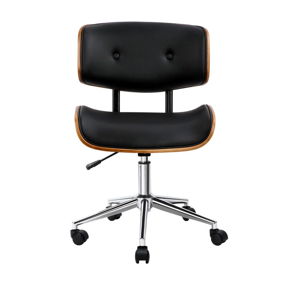 Artiss Wooden Office Chair PU Seat Black Brown