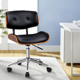 Artiss Wooden Office Chair PU Seat Black Brown