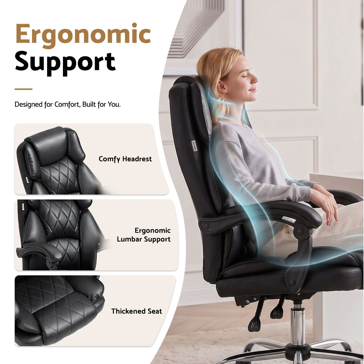 Artiss Executive Office Chair Leather Recliner Black