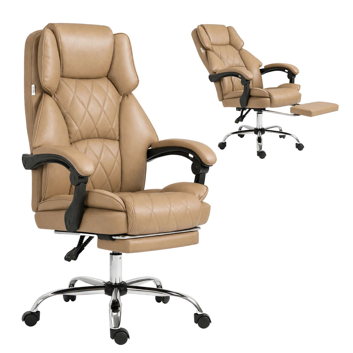 Office Chair PU Leather Tan Adjustable Height
