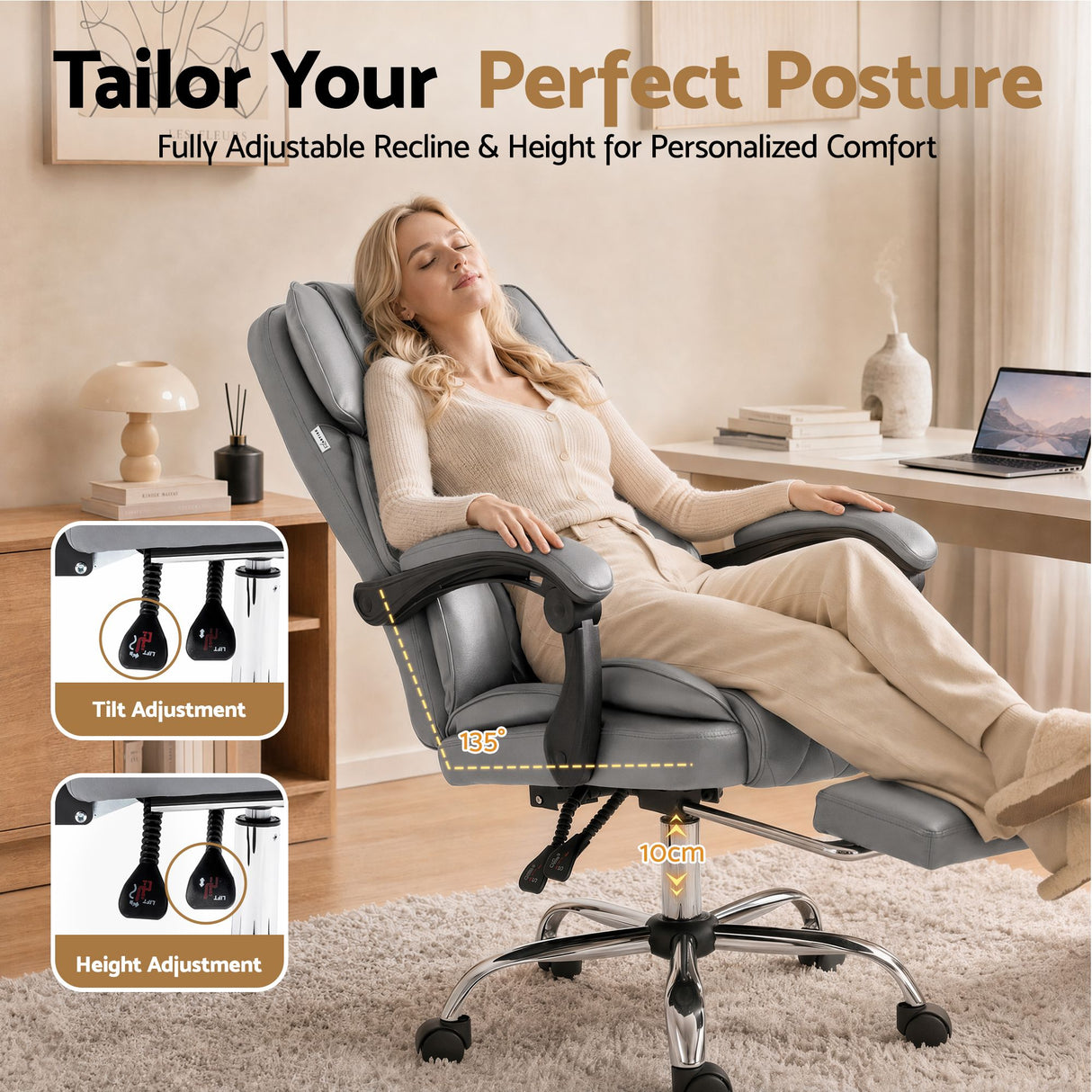 Artiss Executive Office Chair Footrest Grey
