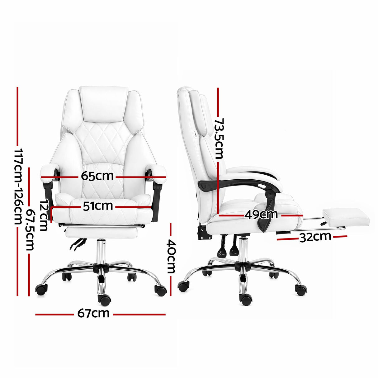 Office Chair Fabric & Foam White Adjustable Height