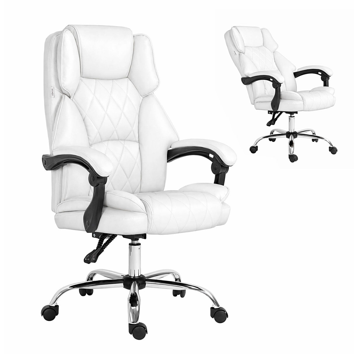 Office Chair Fabric & Foam White Adjustable Height