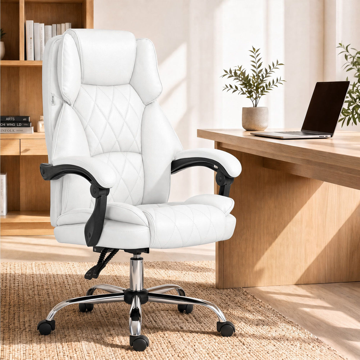 Office Chair Fabric & Foam White Adjustable Height