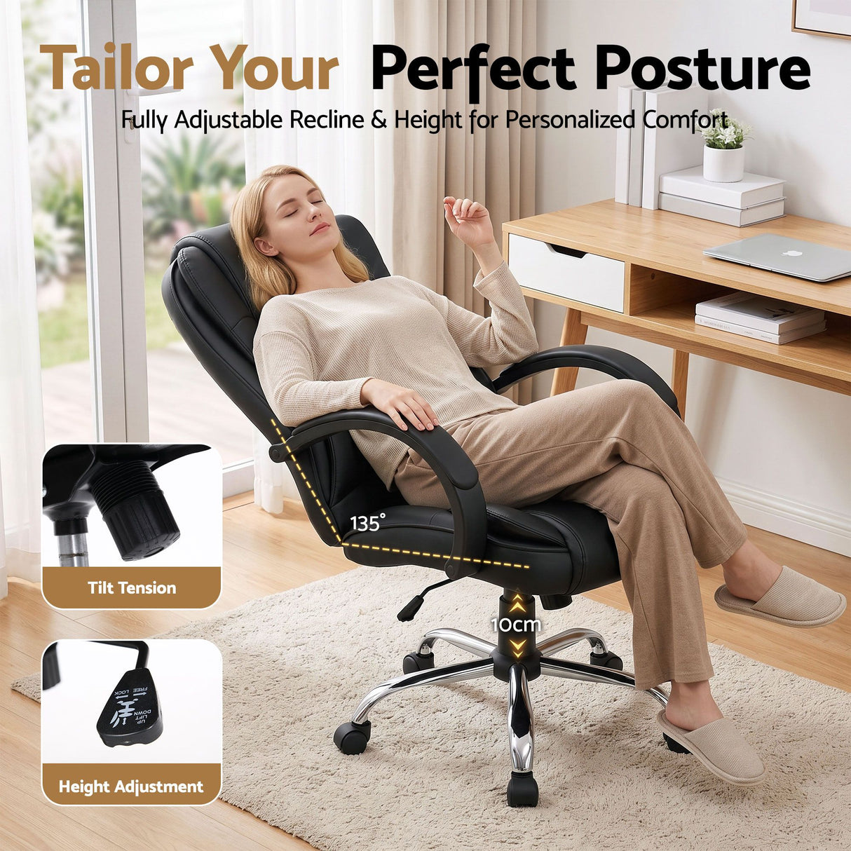 Artiss Executive Office Chair Leather Tilt Black