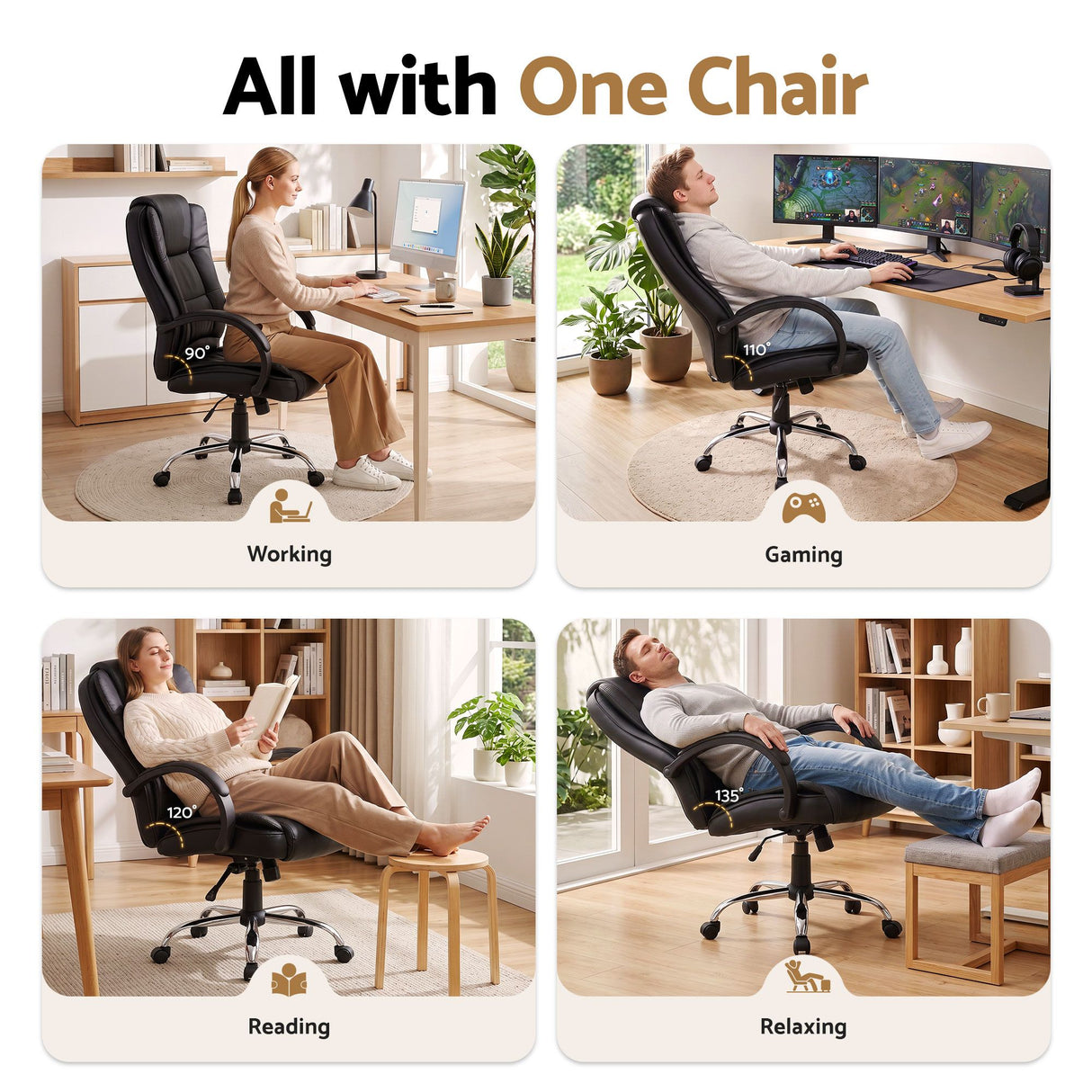 Artiss Executive Office Chair Leather Tilt Black