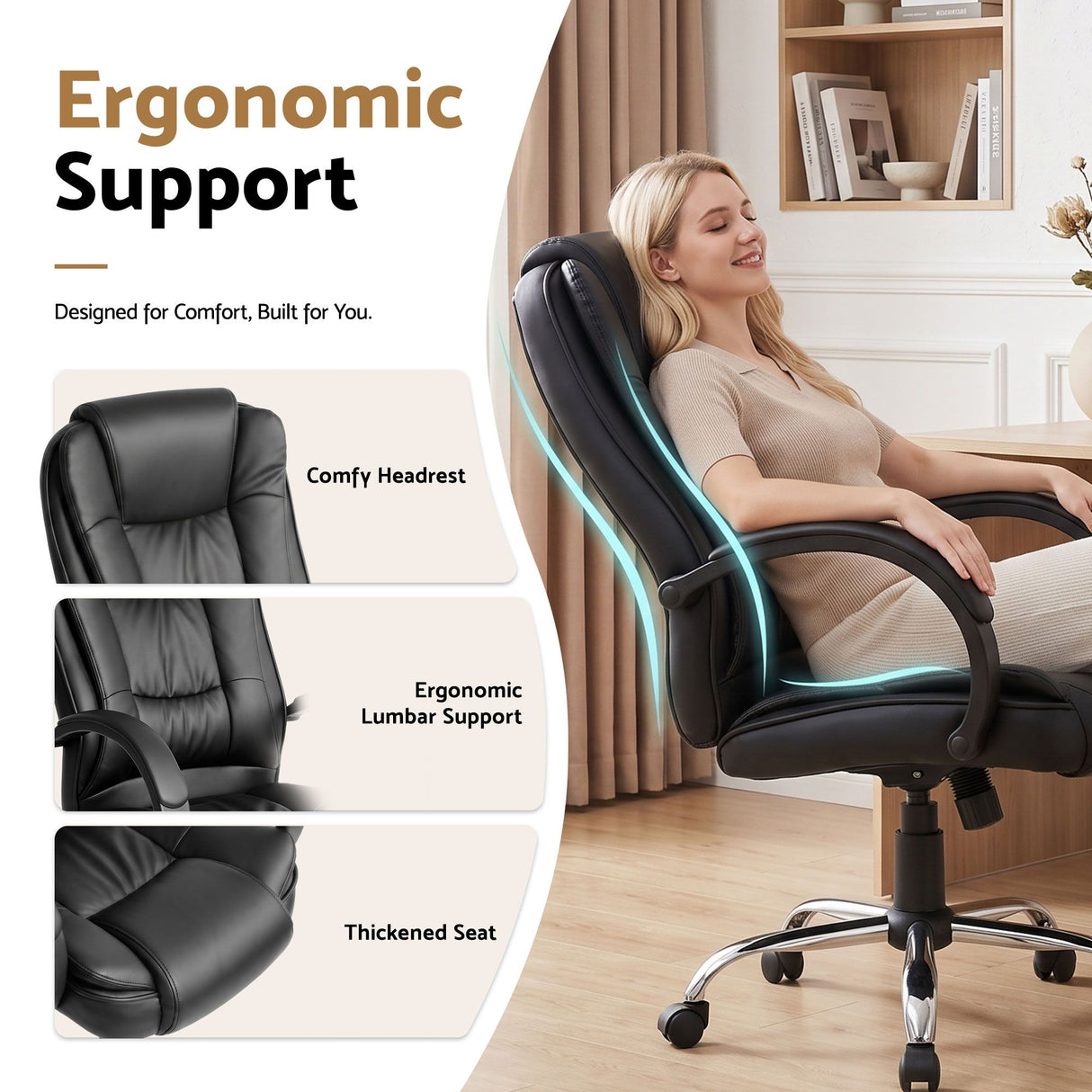 Artiss Executive Office Chair Leather Tilt Black