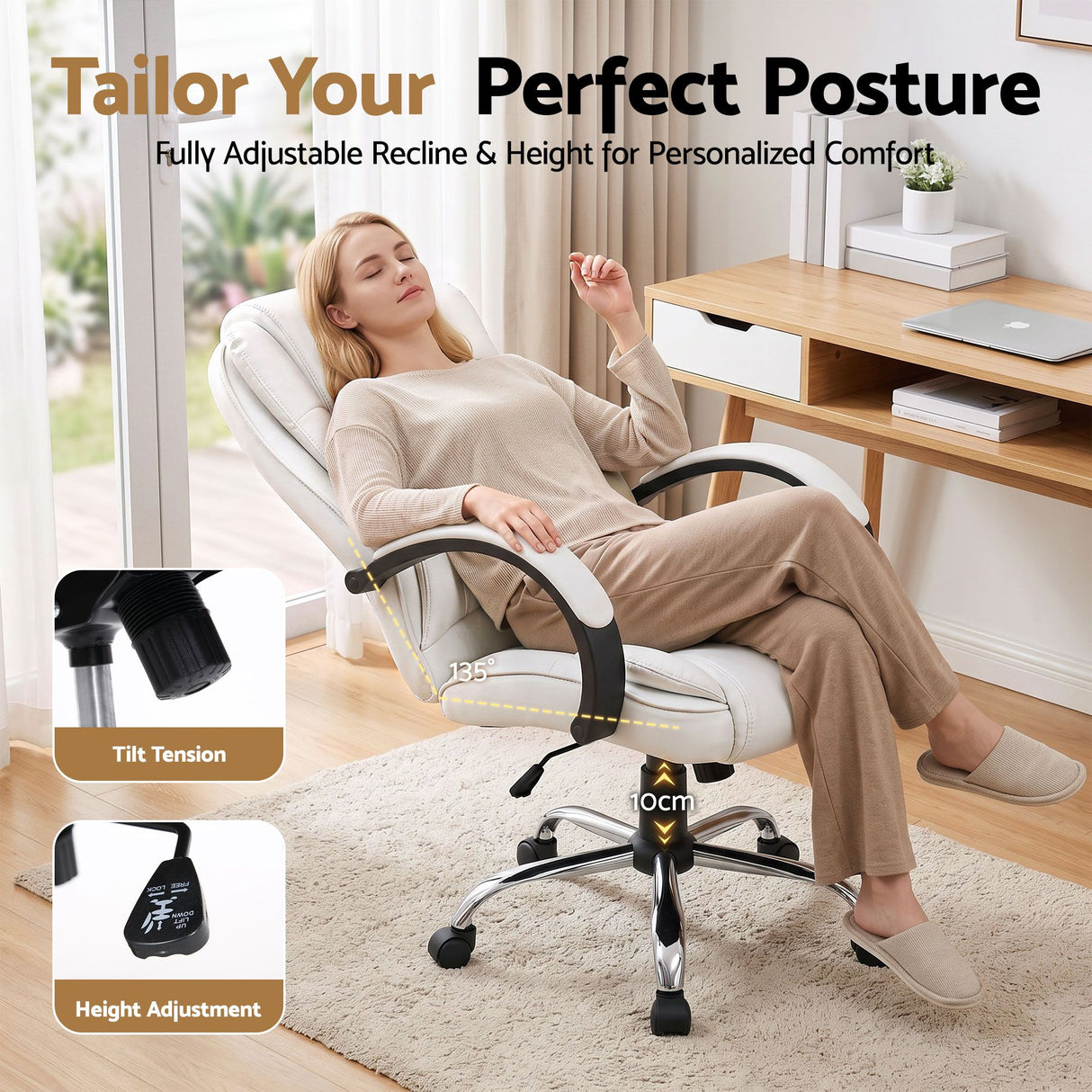 Artiss Executive Office Chair Leather Tilt White