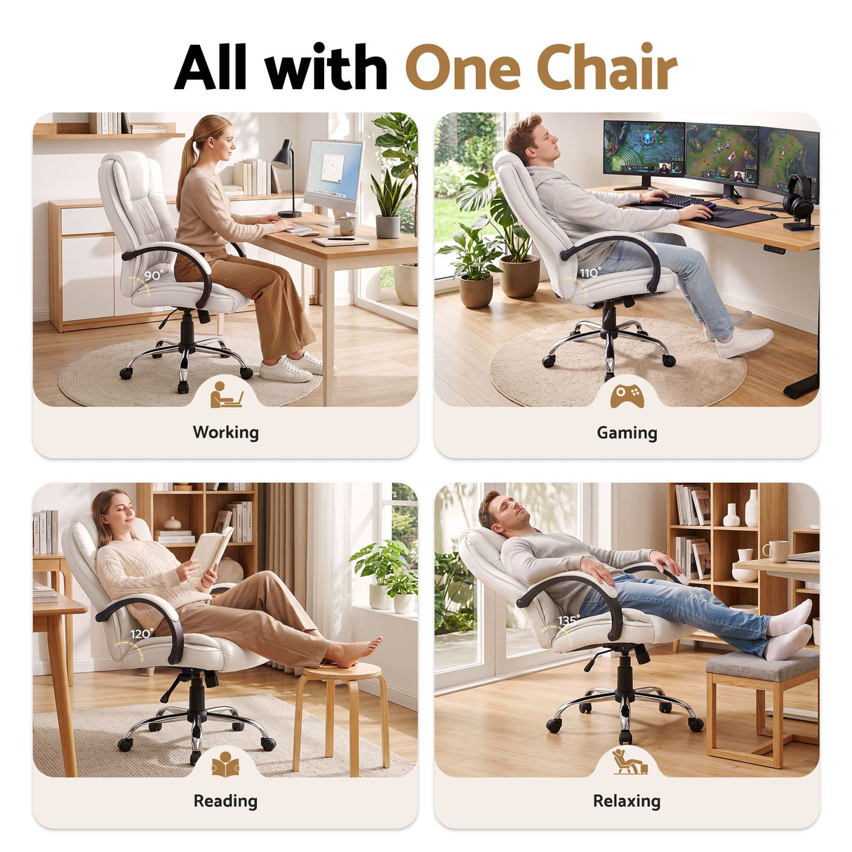 Artiss Executive Office Chair Leather Tilt White