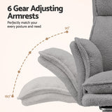 Artiss Big & Tall Criss Cross Office Chair with Flip Armrests Foot Rest Reclining Teddy Fleece Grey