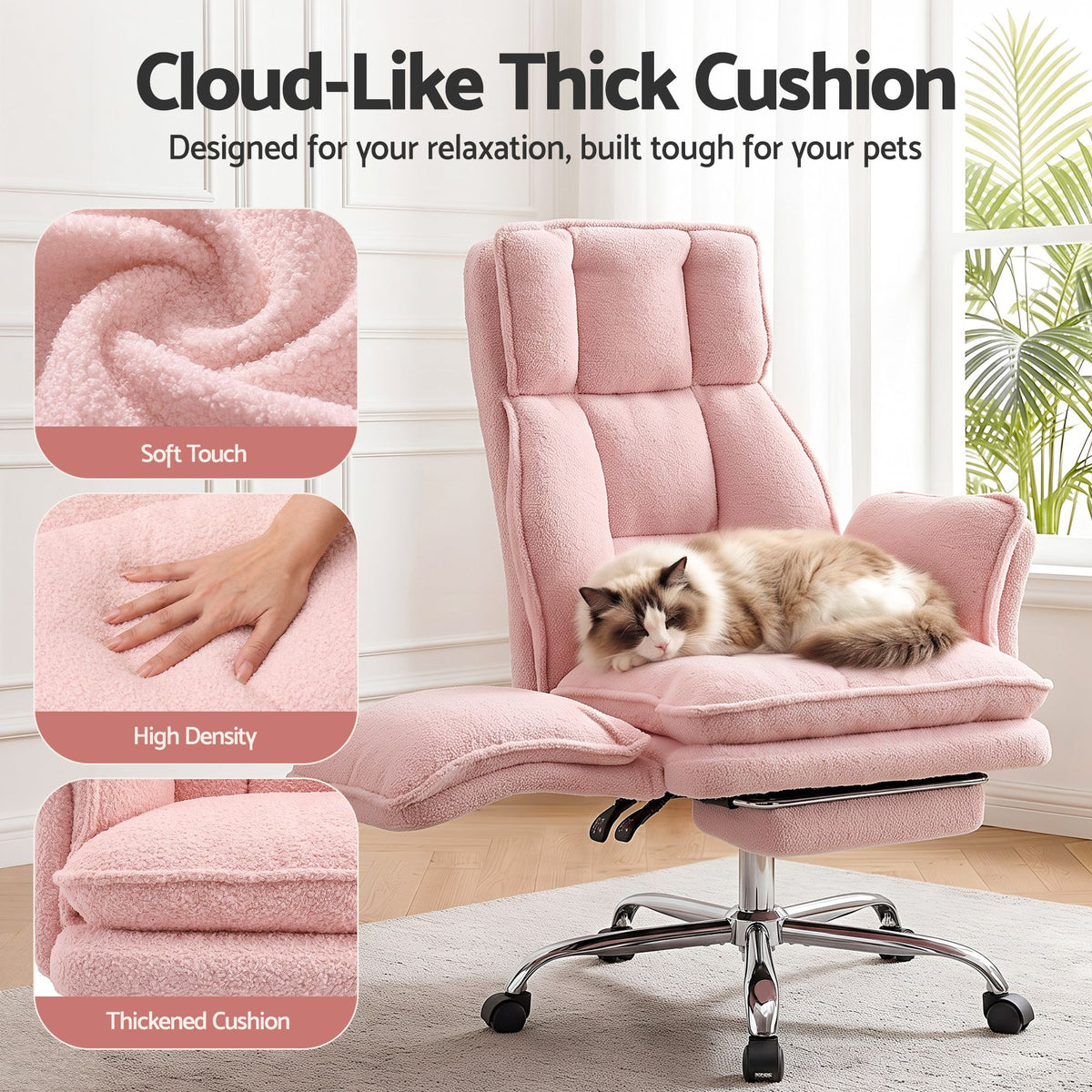 Artiss Big & Tall Criss Cross Office Chair with Flip Armrests Foot Rest Reclining Teddy Fleece Pink