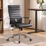 Artiss Conference Office Chair Swivel Computer Chair High Back Ribbed PU Leather Black