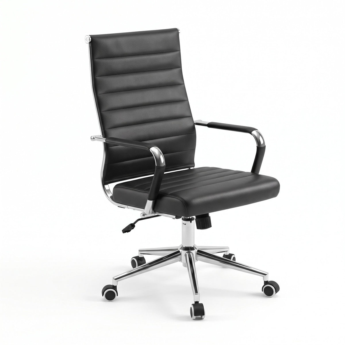 Artiss Conference Office Chair Swivel Computer Chair High Back Ribbed PU Leather Black