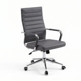 Artiss Conference Office Chair Swivel Computer Chair High Back Ribbed PU Leather Grey