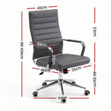 Artiss Conference Office Chair Swivel Computer Chair High Back Ribbed PU Leather Grey